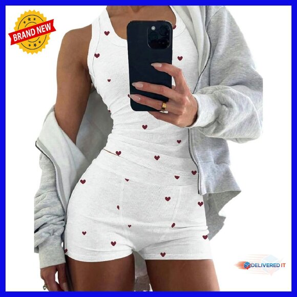 Ribbed Knit Pajama Set Sleeveless Tank Shorts Lounge Sleepwear